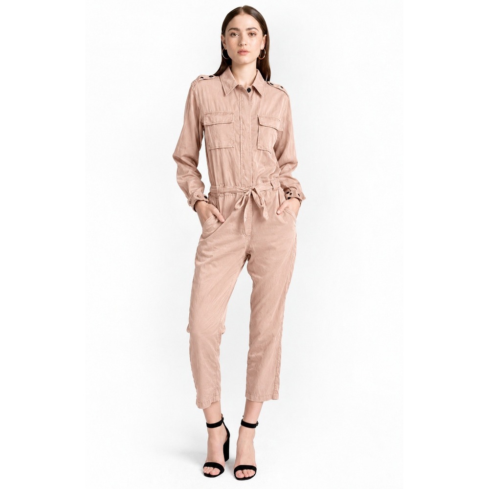 A.L.C. Jumpsuit Jeter S Blush Silk Satin Utility Belted Long Sleeve
